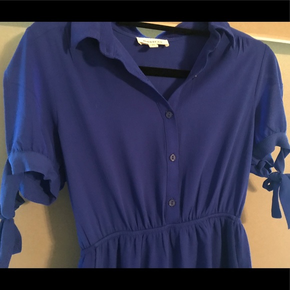 Blue Half Button Dress - Picture 2 of 4